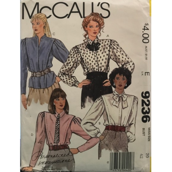 Vintage ©1984 McCall's Sewing Pattern 9236 - Misses' Blouse and Tie - Picture 1 of 2